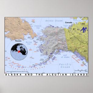Map of Alaska and the Aleutians Poster