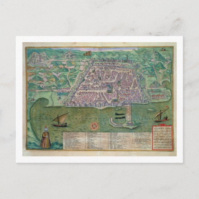 Map of Algiers, from 'Civitates Orbis Terrarum' by Postcard (Front)