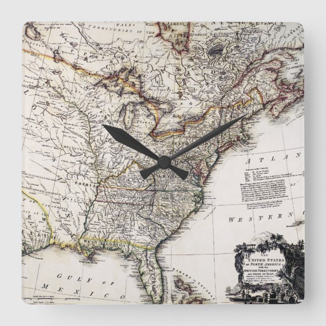 MAP OF AMERICA, 1809 SQUARE WALL CLOCK (Front)