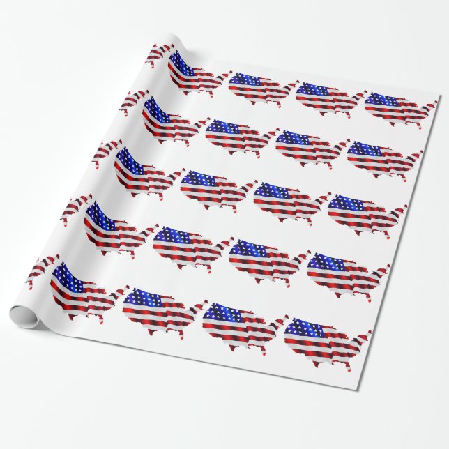 Map of America American Flag Wrapping Paper (Unrolled)