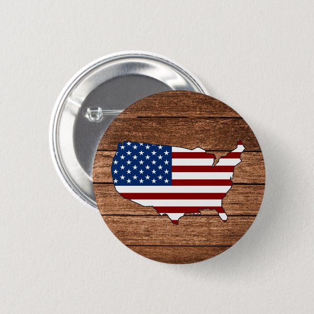 Map of America Flag of America Wooden Art 6 Cm Round Badge (Front & Back)
