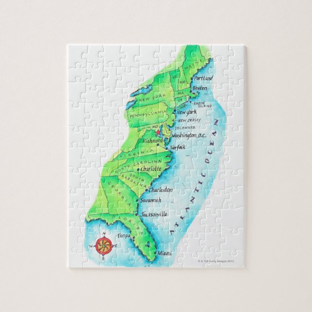 Map of American East Coast Jigsaw Puzzle (Vertical)