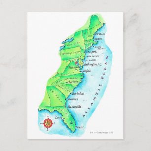 Map of American East Coast Postcard