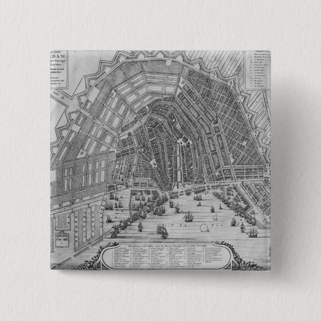 Map of Amsterdam, 1662 15 Cm Square Badge (Front)