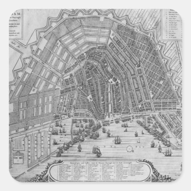 Map of Amsterdam, 1662 Square Sticker (Front)