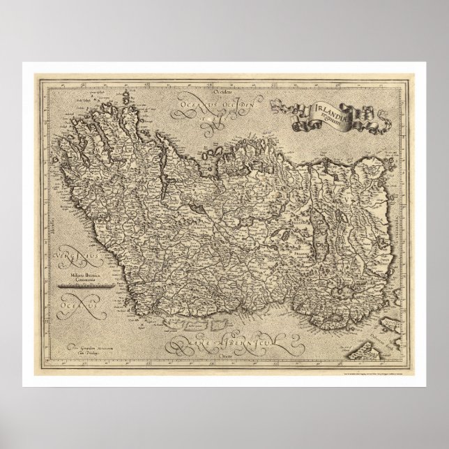 Map of Ancient Ireland by Mercator 1580 Poster (Front)