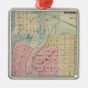 Map of Anoka, Anoka County, Minnesota Metal Tree Decoration