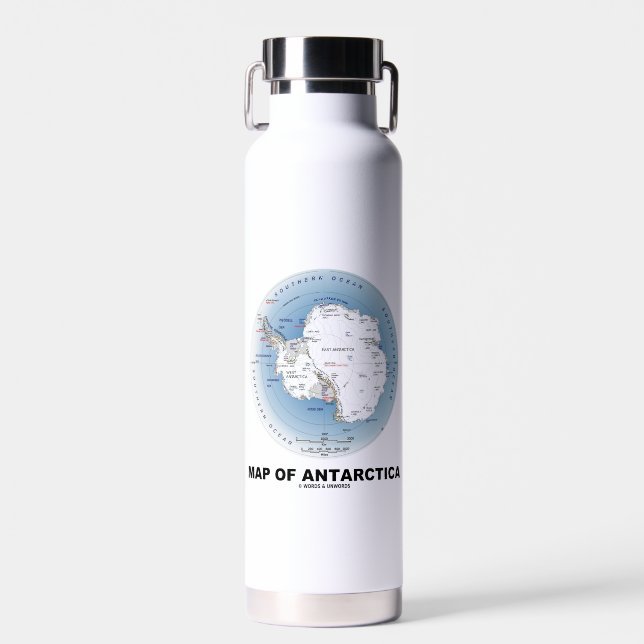 Map Of Antarctica Geography Water Bottle (Front)
