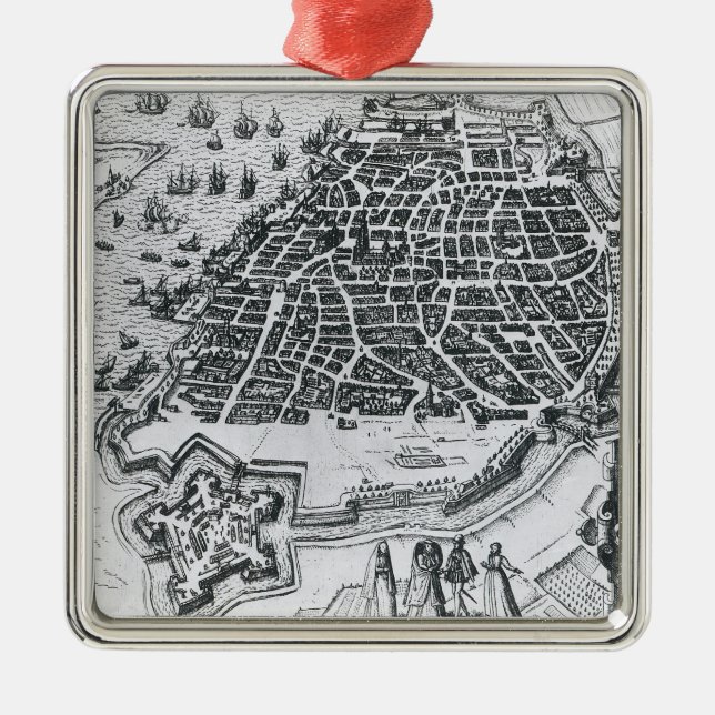 Map of Antwerp, 1598 Metal Tree Decoration (Front)