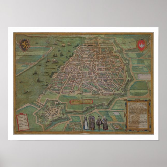 Map of Antwerp, from 'Civitates Orbis Terrarum' by Poster (Front)
