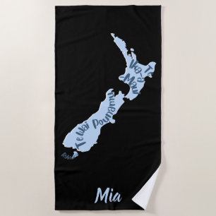 Map of Aotearoa NZ, islands in their Māori names Beach Towel