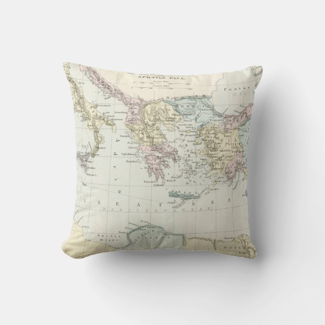 Map of Apostle Paul's Missionary Journeys Cushion (Front)