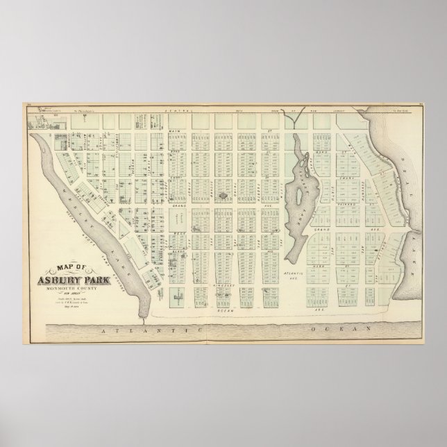Map of Asbury Park, Monmouth County, New Jersey Poster (Front)