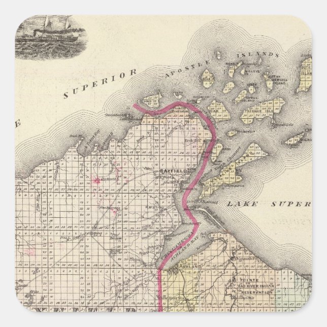 Map of Ashland and Bayfield counties Square Sticker (Front)