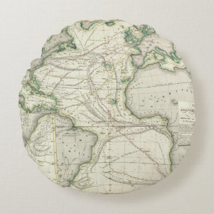 Map of Atlantic Ocean Round Cushion