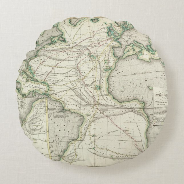 Map of Atlantic Ocean Round Cushion (Front)