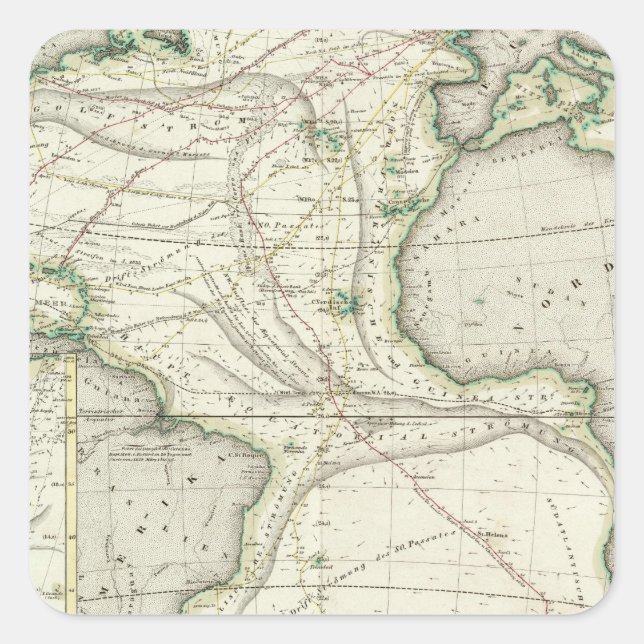 Map of Atlantic Ocean Square Sticker (Front)