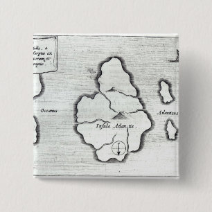 Map of Atlantis, from 'Mundus Subterraneus' 15 Cm Square Badge