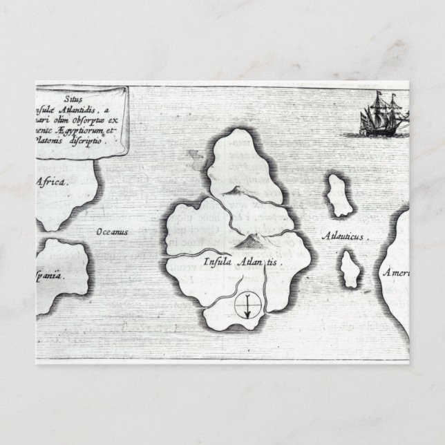 Map of Atlantis, from 'Mundus Subterraneus' Postcard (Front)
