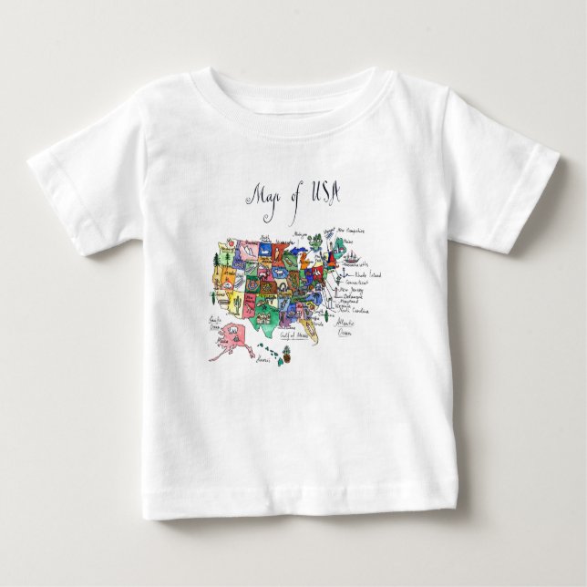Map of Attractions of United States of America Baby T-Shirt (Front)