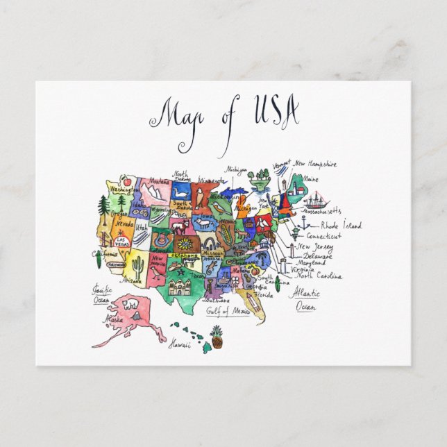 Map of Attractions of United States of America Postcard (Front)
