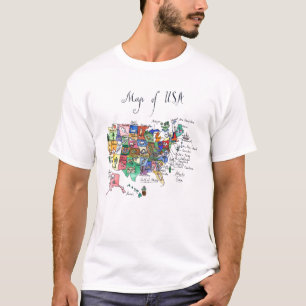 Map of Attractions of United States of America T-Shirt