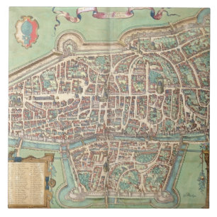 Map of Augsburg, from 'Civitates Orbis Terrarum' b Ceramic Tile