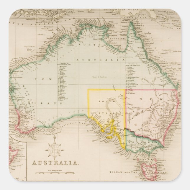 Map of Australia & New Zealand Square Sticker (Front)