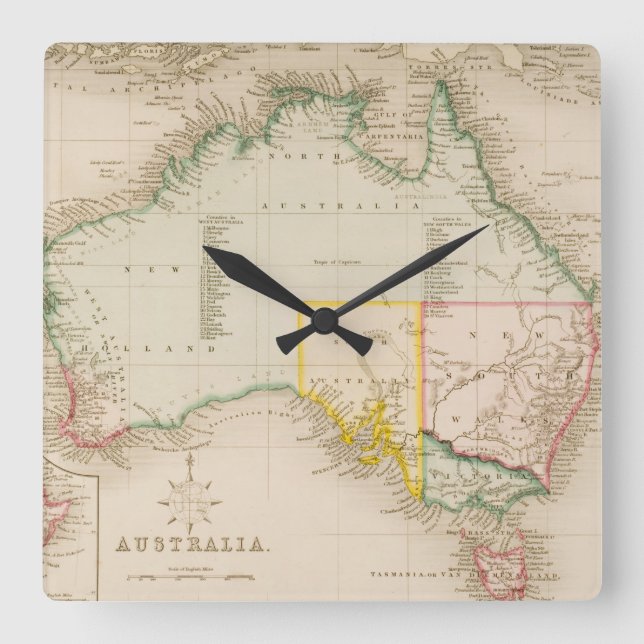 Map of Australia & New Zealand Square Wall Clock (Front)