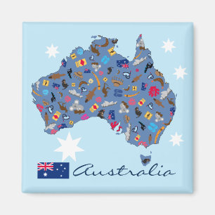 Map of Australia with cultural items Magnet