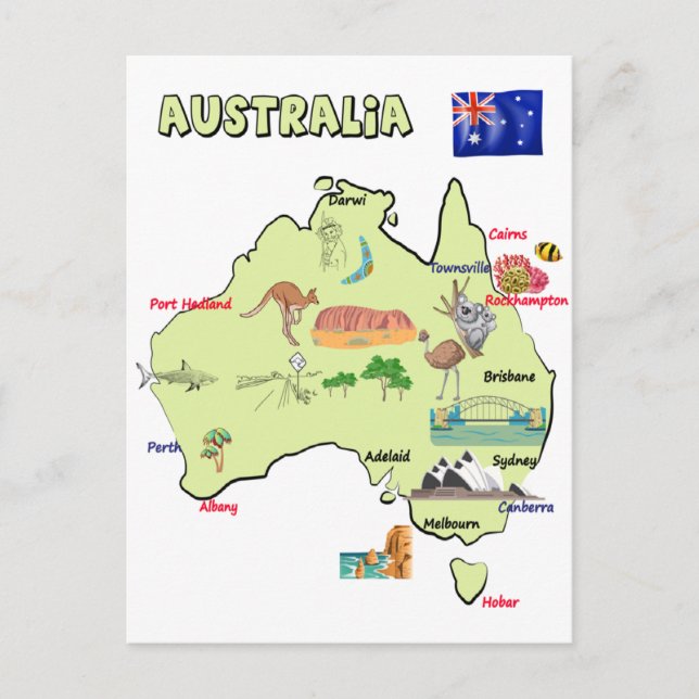 map of Australia with major cities Postcard (Front)