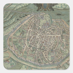 Map of Avignon, from 'Civitates Orbis Terrarum' by Square Sticker
