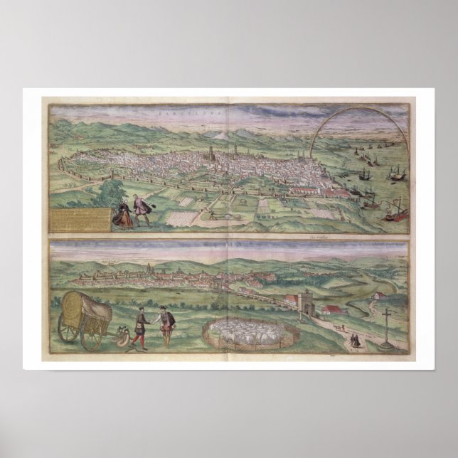 Map of Barcelona, from 'Civitates Orbis Terrarum' Poster (Front)