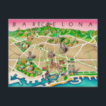 Map of Barcelona Spain Postcard<br><div class="desc">A wonderful old postcard map of Barcelona,  Spain repurposed on a new postcard!</div>