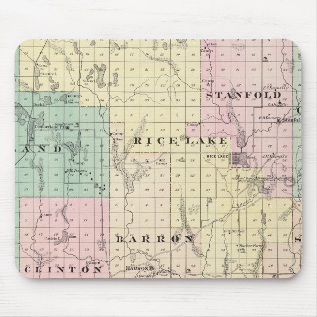 Map of Barron County, State of Wisconsin Mouse Pad (Front)