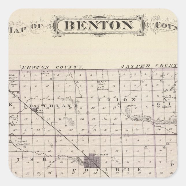 Map of Benton County Square Sticker (Front)