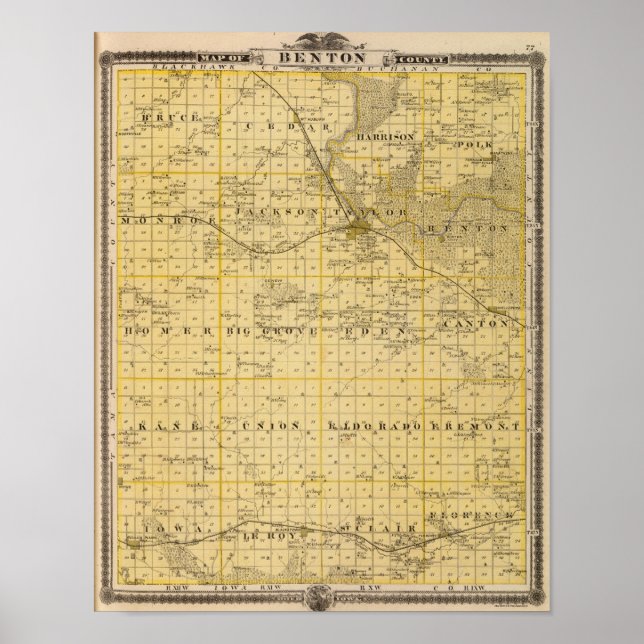 Map of Benton County, State of Iowa Poster (Front)