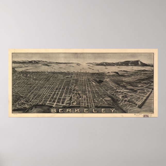 Map of Berkeley, Birds-Eye View, 1909 Poster (Front)