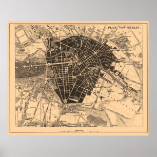 Map of Berlin, Germany, circa 1890 - 1907 Poster