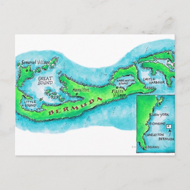 Map of Bermuda Postcard (Front)