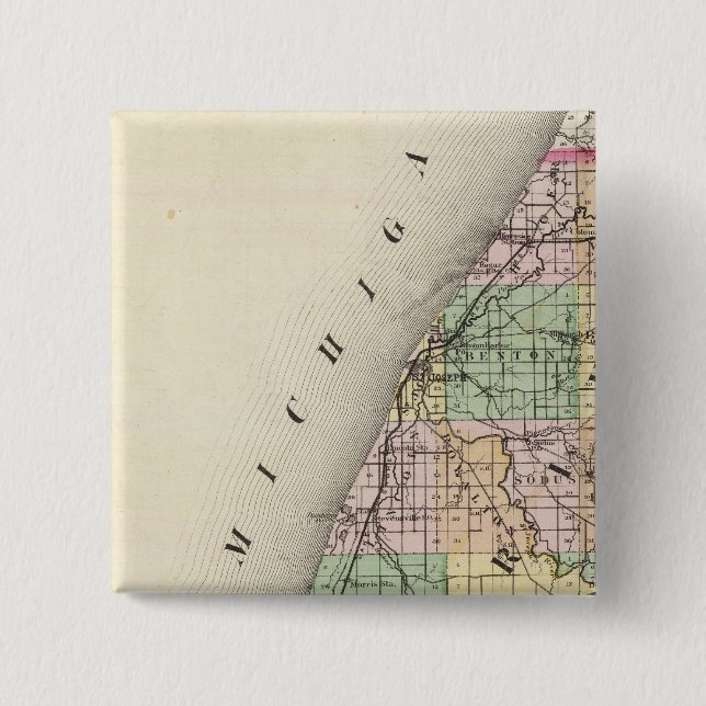 Map of Berrien County, Michigan 15 Cm Square Badge (Front)