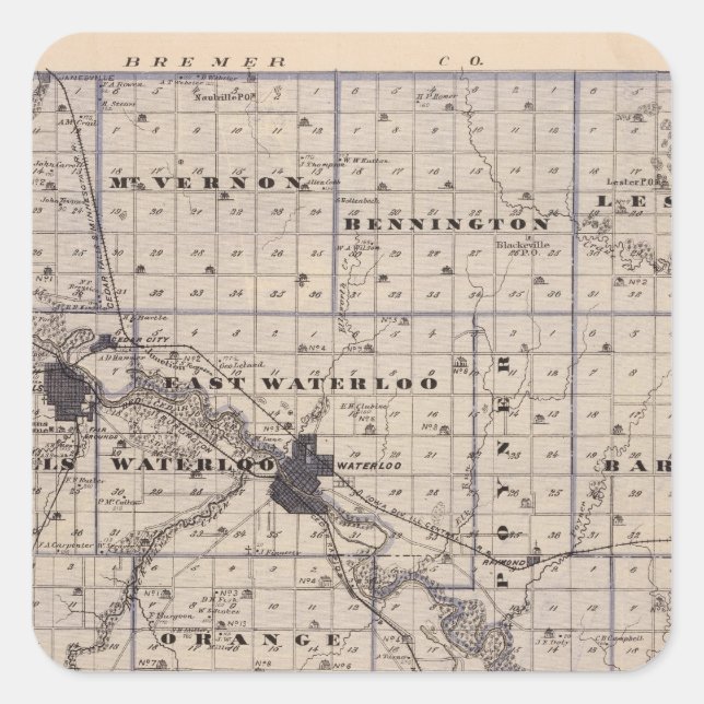 Map of Black Hawk County, State of Iowa Square Sticker (Front)