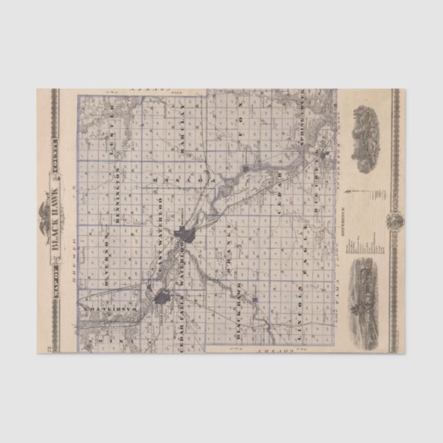 Map of Black Hawk County, State of Iowa Tissue Paper (Front)