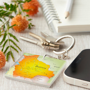 Map of Bolivia with Cities and Borders Key Ring