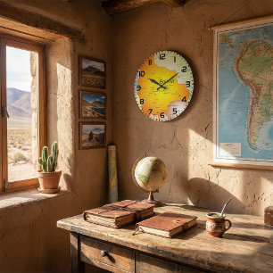 Map of Bolivia with Cities and Borders Large Clock