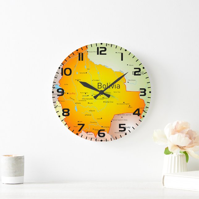 Map of Bolivia with Cities and Borders Large Clock (Creator Uploaded)