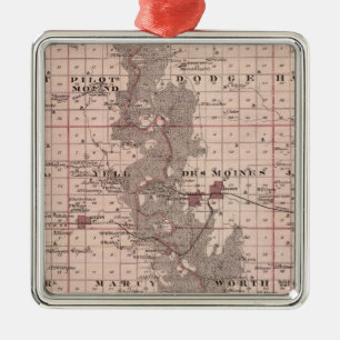 Map of Boone County, State of Iowa Metal Tree Decoration