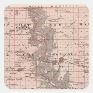 Map of Boone County, State of Iowa Square Sticker