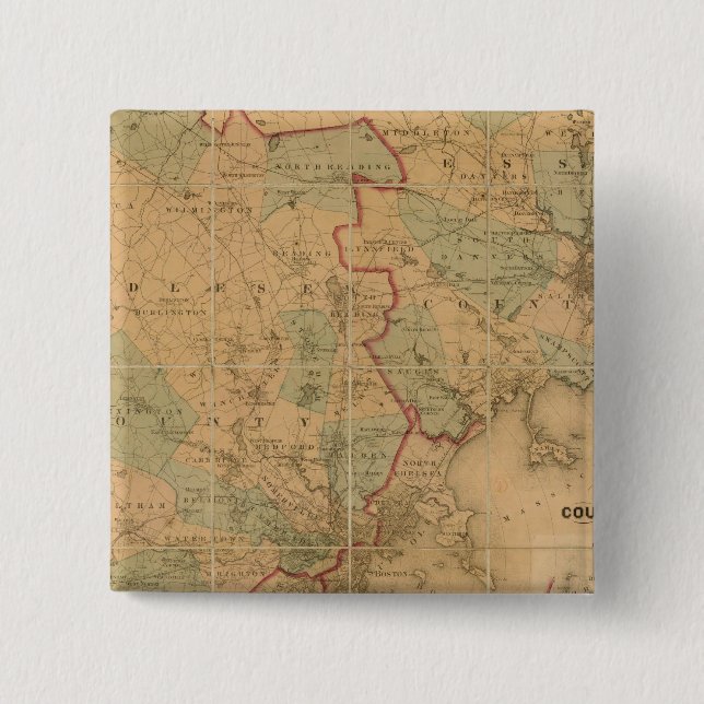 Map Of Boston 2 15 Cm Square Badge (Front)