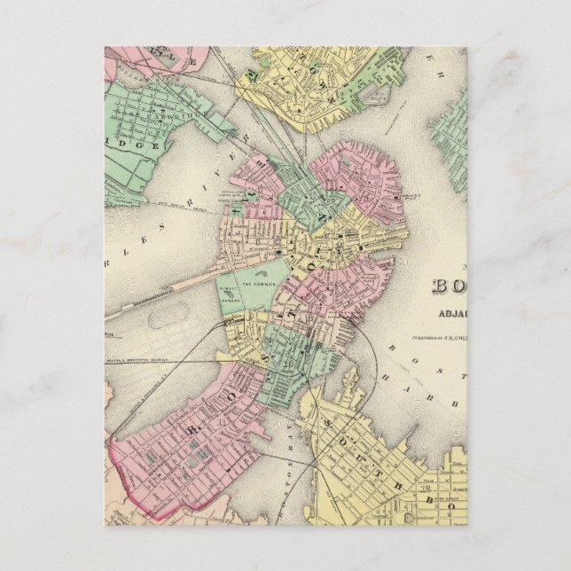 Map Of Boston And Adjacent Cities Postcard (Front)